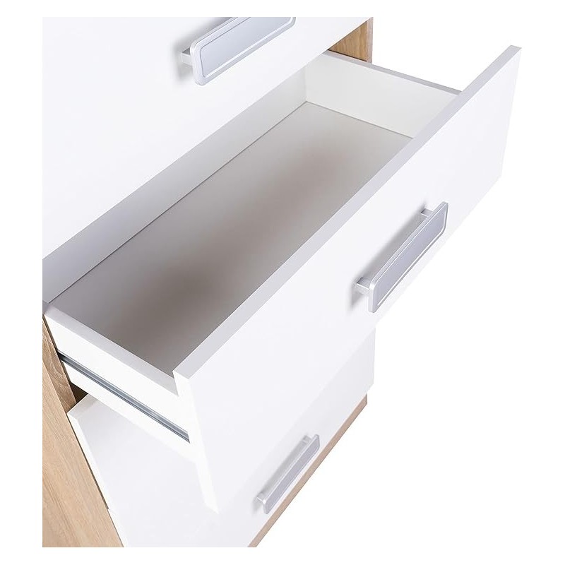 Sinfonier 5 Cajones, Cómoda, Acabado en Blanco y Nordico, Medidas: 60 cm (An) x 108,5 cm (Al) x 38 cm de (Fon)