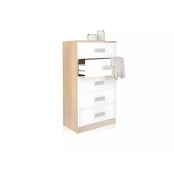 Sinfonier 5 Cajones, Cómoda, Acabado en Blanco y Nordico, Medidas: 60 cm (An) x 108,5 cm (Al) x 38 cm de (Fon)