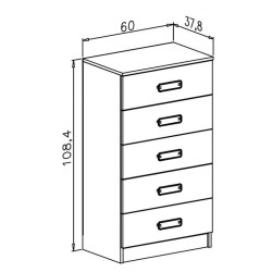 Sinfonier 5 Cajones, Cómoda, Acabado en Blanco y Nordico, Medidas: 60 cm (An) x 108,5 cm (Al) x 38 cm de (Fon)