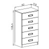 Sinfonier 5 Cajones, Cómoda, Acabado en Blanco y Nordico, Medidas: 60 cm (An) x 108,5 cm (Al) x 38 cm de (Fon)