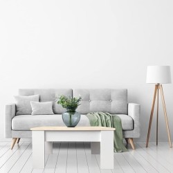 Mesa de Centro Elevable, Acabado en Color Blanco con Tapa Cambria, Medidas: 90 cm (Ancho) x 50 cm (Fondo) x 46-57 cm (Alto)