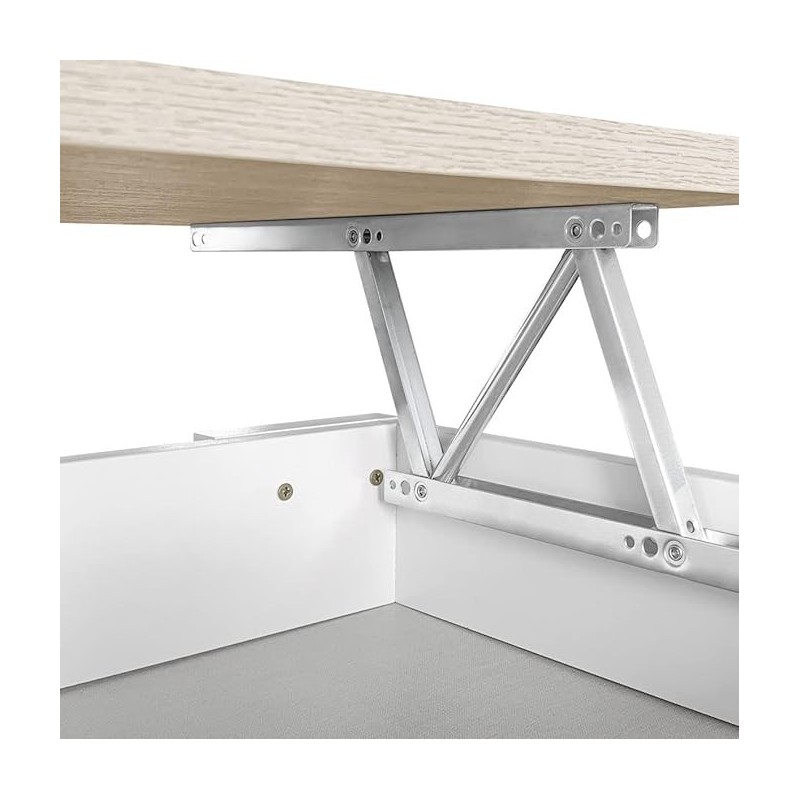 Mesa de Centro Elevable, Acabado en Color Blanco con Tapa Cambria, Medidas: 90 cm (Ancho) x 50 cm (Fondo) x 46-57 cm (Alto)