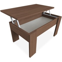 Mesa de Centro Elevable, Mesita de Salón, Acabado en Color nogal, Medidas: 90 cm (Ancho) x 50 cm (Fondo) x 46-57 cm (Alto)