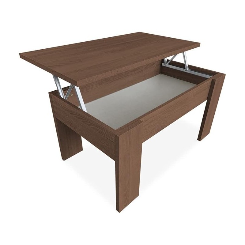 Mesa de Centro Elevable, Mesita de Salón, Acabado en Color nogal, Medidas: 90 cm (Ancho) x 50 cm (Fondo) x 46-57 cm (Alto)