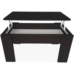 Mesa de Centro Elevable, Mesita de Salón o Comedor, Acabado en Color Wengue, Medidas: 90 cm (An) x 50 cm (Fon) x 46-57 cm (Al)