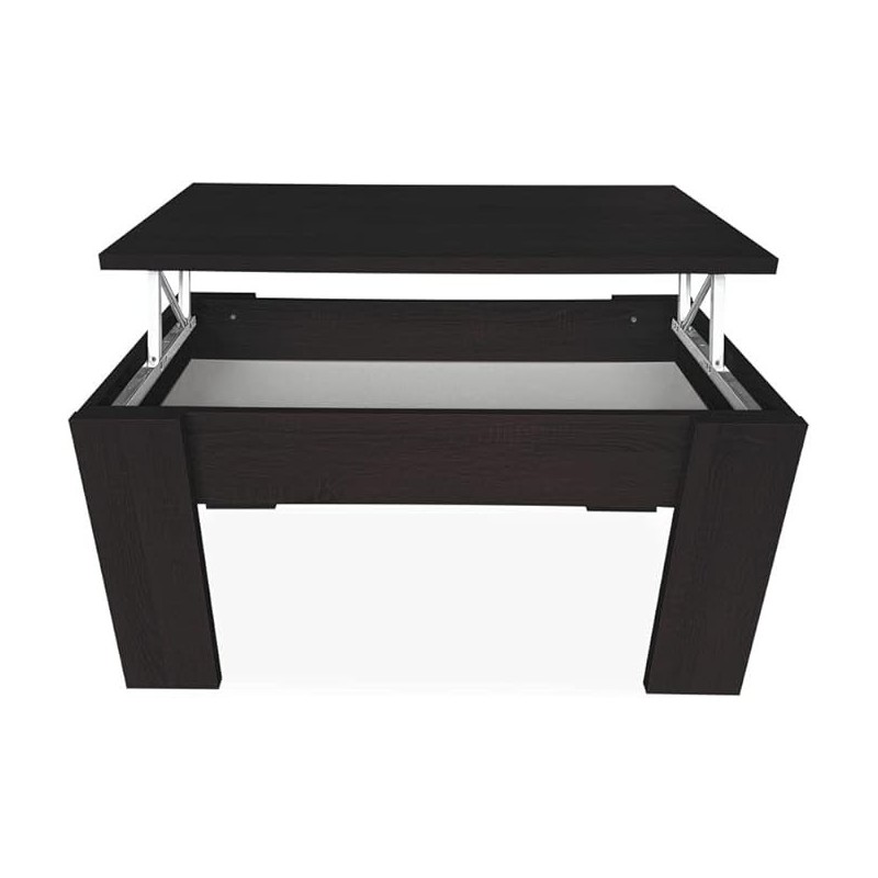 Mesa de Centro Elevable, Mesita de Salón o Comedor, Acabado en Color Wengue, Medidas: 90 cm (An) x 50 cm (Fon) x 46-57 cm (Al)