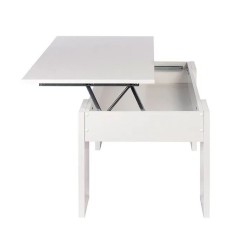 Mesa de Centro Elevable, Mesita de Salón o Comedor, Acabado en Color Blanco, Medidas: 90 cm (An) x 50 cm (Fon) x 46-57 cm (Al)