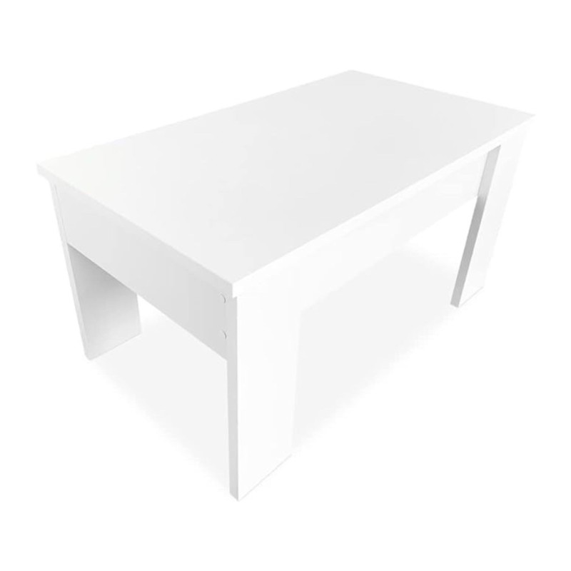 Mesa de Centro Elevable, Mesita de Salón o Comedor, Acabado en Color Blanco, Medidas: 90 cm (An) x 50 cm (Fon) x 46-57 cm (Al)