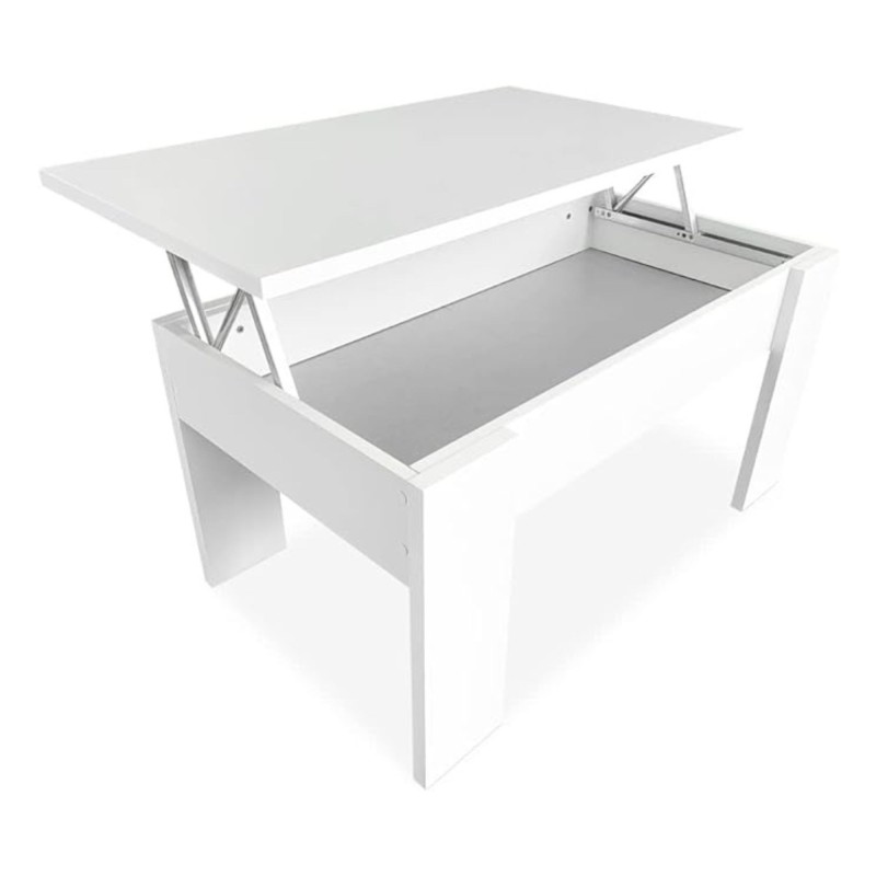 Mesa de Centro Elevable, Mesita de Salón o Comedor, Acabado en Color Blanco, Medidas: 90 cm (An) x 50 cm (Fon) x 46-57 cm (Al)