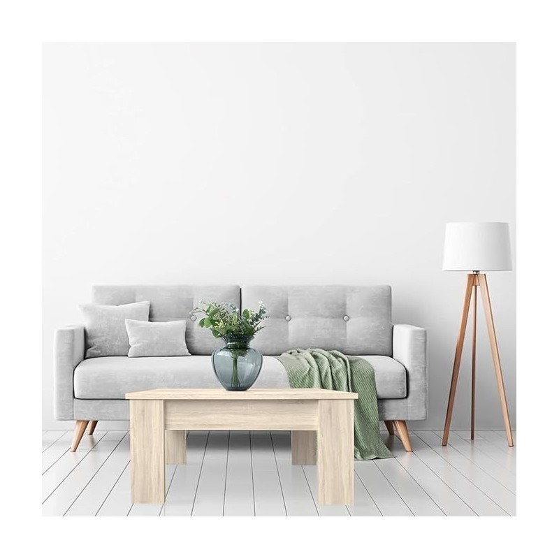 Mesa de Centro Elevable, Para Salón o Comedor, Acabado en Color Cambria, Medidas: 90 cm (An) x 50 cm (Fon) x 46-57 cm (Al)