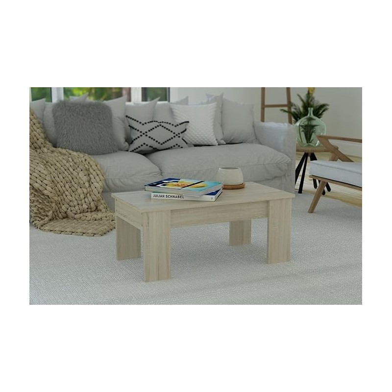 Mesa de Centro Elevable, Para Salón o Comedor, Acabado en Color Cambria, Medidas: 90 cm (An) x 50 cm (Fon) x 46-57 cm (Al)