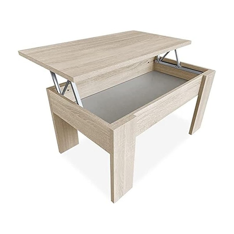 Mesa de Centro Elevable, Para Salón o Comedor, Acabado en Color Cambria, Medidas: 90 cm (An) x 50 cm (Fon) x 46-57 cm (Al)