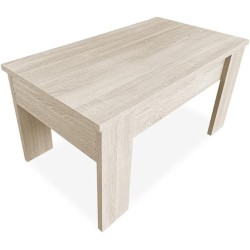 Mesa de Centro Elevable, Para Salón o Comedor, Acabado en Color Cambria, Medidas: 90 cm (An) x 50 cm (Fon) x 46-57 cm (Al)