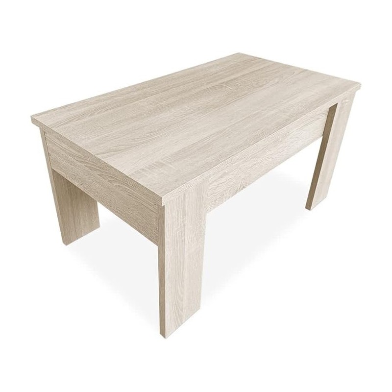 Mesa de Centro Elevable, Para Salón o Comedor, Acabado en Color Cambria, Medidas: 90 cm (An) x 50 cm (Fon) x 46-57 cm (Al)