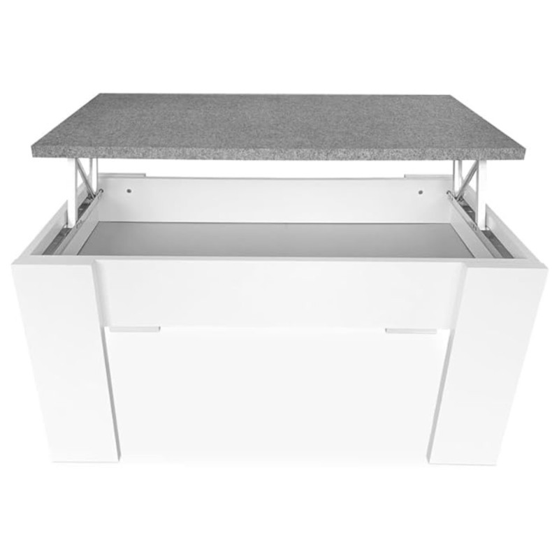 Mesa de Centro Elevable, Medidas: 90 cm x 50 cm x 46-57 cm, Acabado en Color Madera Blanca con Tapa Gris Piedra