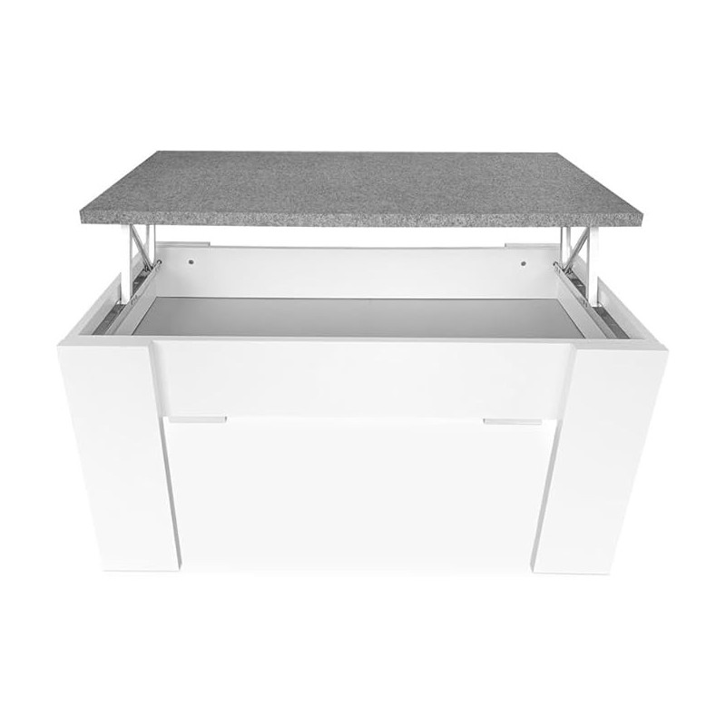 Mesa de Centro Elevable, Medidas: 90 cm x 50 cm x 46-57 cm, Acabado en Color Madera Blanca con Tapa Gris Piedra