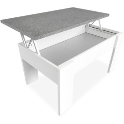 Mesa de Centro Elevable, Medidas: 90 cm x 50 cm x 46-57 cm, Acabado en Color Madera Blanca con Tapa Gris Piedra