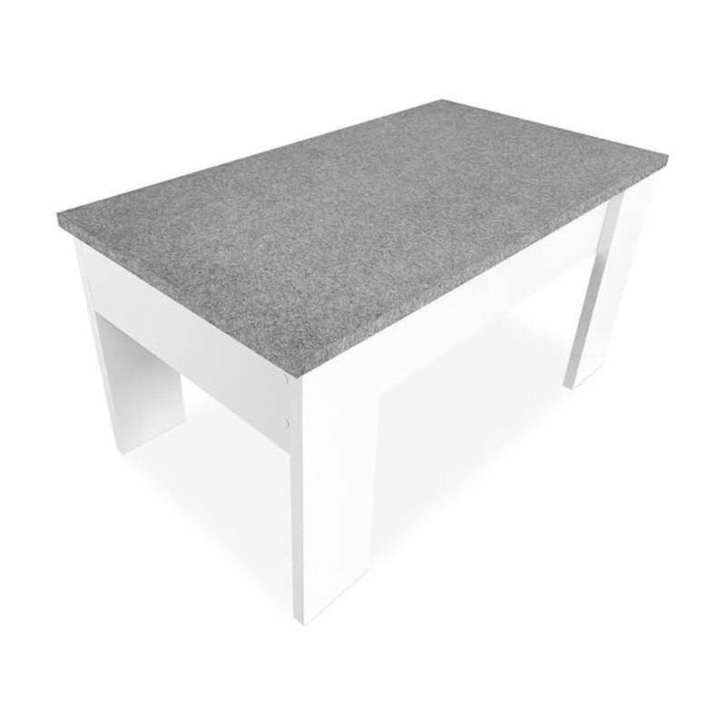 Mesa de Centro Elevable, Medidas: 90 cm x 50 cm x 46-57 cm, Acabado en Color Madera Blanca con Tapa Gris Piedra