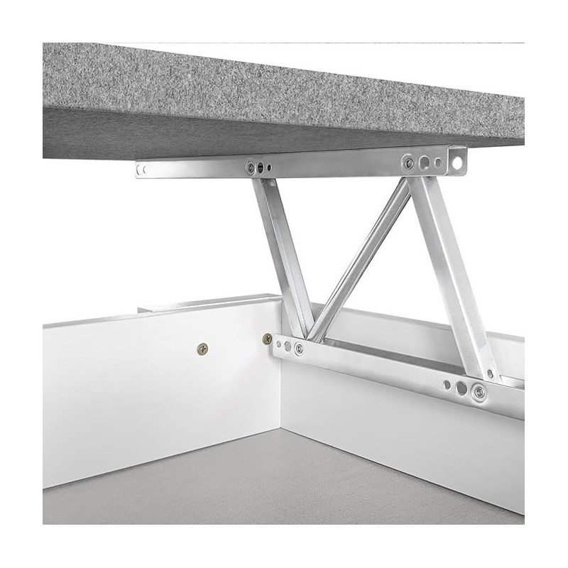 Mesa de Centro Elevable, Medidas: 90 cm x 50 cm x 46-57 cm, Acabado en Color Madera Blanca con Tapa Gris Piedra
