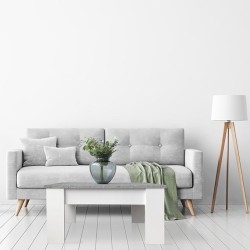 Mesa de Centro Elevable, Medidas: 90 cm x 50 cm x 46-57 cm, Acabado en Color Madera Blanca con Tapa Gris Piedra