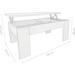 Mesa de Centro Elevable, Medidas: 90 cm x 50 cm x 46-57 cm, Acabado en Color Madera Blanca con Tapa Gris Piedra