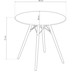 Mesa Redonda de Comedor o Cocina en Patas de Madera y Tapa Blanca – 80 cm de Diámetro y 75 cm de Alto.