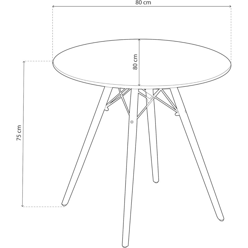 Mesa Redonda de Comedor o Cocina en Patas de Madera y Tapa Blanca – 80 cm de Diámetro y 75 cm de Alto.