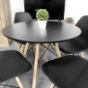 Mesa Redonda de Comedor o Cocina en Patas de Madera y Tapa Negra – 80 cm de Diámetro y 75 cm de Alto.