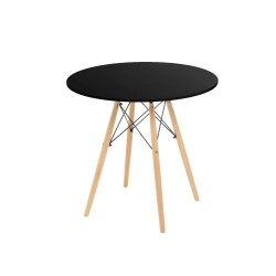 Mesa Redonda de Comedor o Cocina en Patas de Madera y Tapa Negra – 80 cm de Diámetro y 75 cm de Alto.