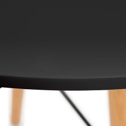 Mesa Redonda de Comedor o Cocina en Patas de Madera y Tapa Negra – 80 cm de Diámetro y 75 cm de Alto.