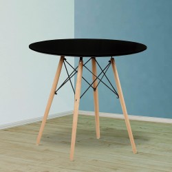 Conjunto Mesa y Sillas Nórdicas: Mesa Negra (80x80x76 cm) + 4 Sillas con Patas de Madera Haya (46,5 x 48 x 82 cm)