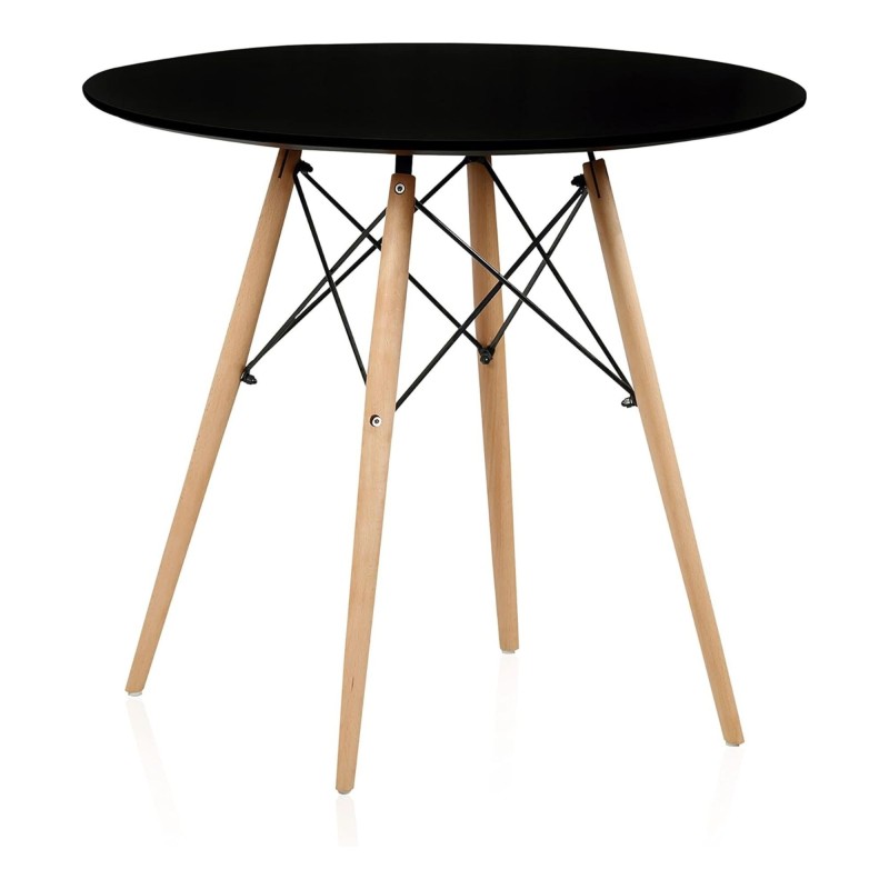 Conjunto Mesa y Sillas Nórdicas: Mesa Negra (80x80x76 cm) + 4 Sillas con Patas de Madera Haya (46,5 x 48 x 82 cm)