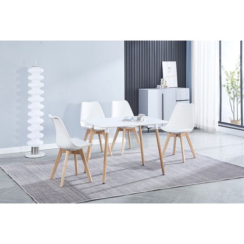 Conjunto Mesa y Sillas Nórdicas:Mesa 100 cm + 4 Sillas Blancas 48 cm x 54 cm x 84 cm – Ideal para Decorar tu Hogar