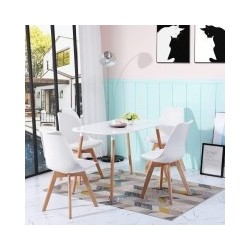 Conjunto Mesa y Sillas Nórdicas:Mesa 100 cm + 4 Sillas Blancas 48 cm x 54 cm x 84 cm – Ideal para Decorar tu Hogar