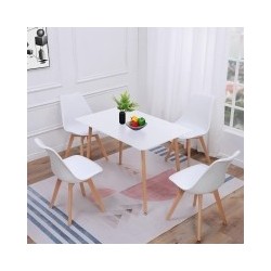 Conjunto Mesa y Sillas Nórdicas:Mesa 100 cm + 4 Sillas Blancas 48 cm x 54 cm x 84 cm – Ideal para Decorar tu Hogar
