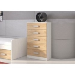 Meyvaser -Sinfonier 5 Cajones, Cómoda, Acabado en Blanco y Nordico, Medidas: 60 cm (An) x 108,5 cm (Al) x 38 cm de (Fon)