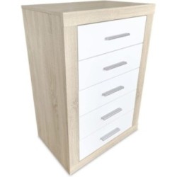 Sinfonier 5 Cajones, Cómoda, Acabado en Cambria y blanco/ 60 cm (Largo) x 106,5 cm (Alto) x 39,6 cm de (Fondo)