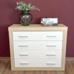 Meyvaser - Cómoda con 4 Cajones, Sinfonier, Color Cambria y Blanco, Medidas: 60 cm (An) x 81.5 cm (Al) x 39.5 cm (Fo)