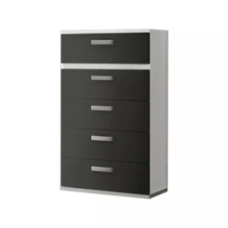 Sinfonier 5 Cajones, Cómoda, Color Blanco y Grafito, Medidas: 60 cm (Largo) x 109,4 cm (Alto) x 39,6 cm de (Fondo) – Meyvaser