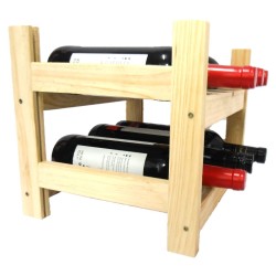 Botellero de Madera de Pino en Color Natural para 6 Botellas y con 2 Niveles de Altura.