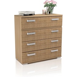 Cómoda 4 Cajones, Color Puccini - Textil, Medidas: 89 cm (Largo) x 89,6 cm (Alto) x 39,6 cm de (Fondo) - Meyvaser