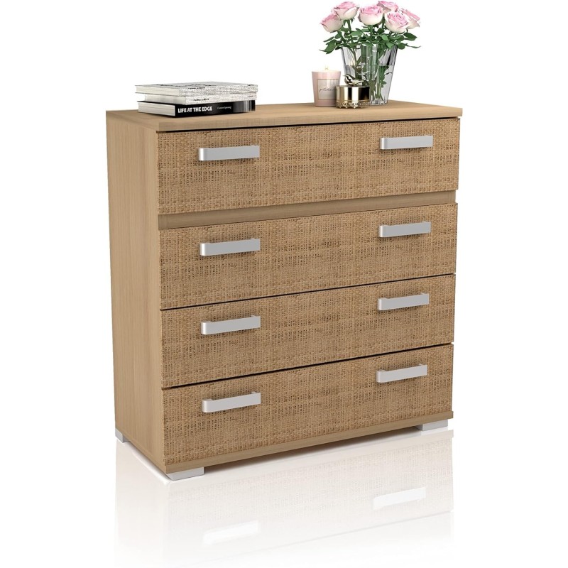 Cómoda 4 Cajones, Color Puccini - Textil, Medidas: 89 cm (Largo) x 89,6 cm (Alto) x 39,6 cm de (Fondo) - Meyvaser