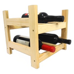 Botellero de Madera de Pino en Color Natural para 6 Botellas y con 2 Niveles de Altura.