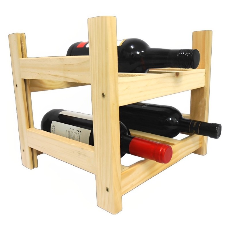 Botellero de Madera de Pino en Color Natural para 6 Botellas y con 2 Niveles de Altura.
