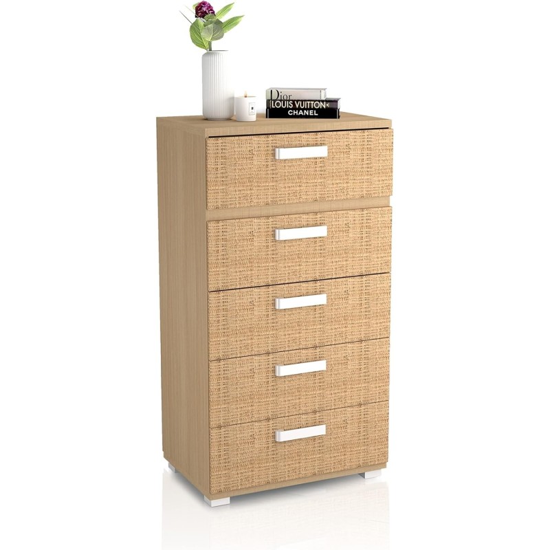 Sinfonier 5 Cajones, Cómoda, Color Puccini-Textil, Medidas: 60 cm (Largo) x 109,4 cm (Alto) x 39,6 cm de (Fondo) – Meyvaser