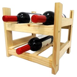 Botellero de Madera de Pino en Color Natural para 6 Botellas y con 2 Niveles de Altura.