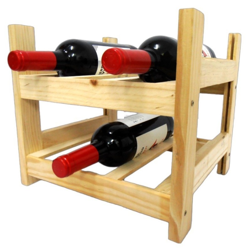 Botellero de Madera de Pino en Color Natural para 6 Botellas y con 2 Niveles de Altura.