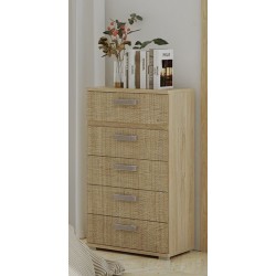 Sinfonier 5 Cajones, Cómoda, Color Puccini-Textil, Medidas: 60 cm (Largo) x 109,4 cm (Alto) x 39,6 cm de (Fondo) – Meyvaser