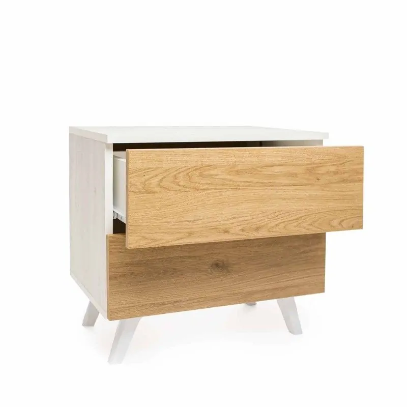 Meyvaser Mesita de noche 2 cajones Color blanco y Natural 52 cm (ancho) x 50 cm (alto) x 34,8 cm (fondo)