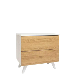 Meyvaser Mesita de noche 2 cajones Color blanco y Natural 52 cm (ancho) x 50 cm (alto) x 34,8 cm (fondo)